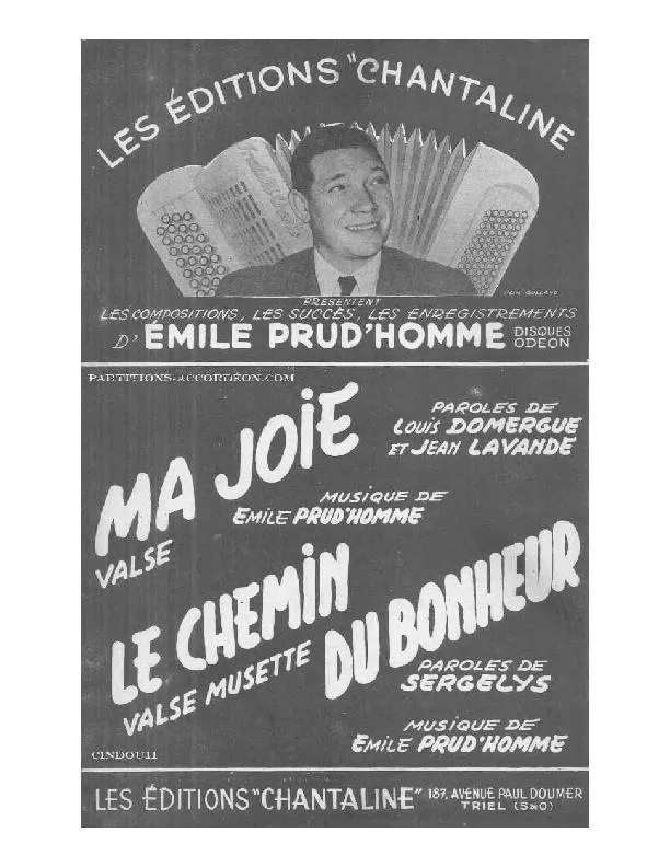 télécharger la partition d'accordéon Ma joie + Le chemin du bonheur au format PDF