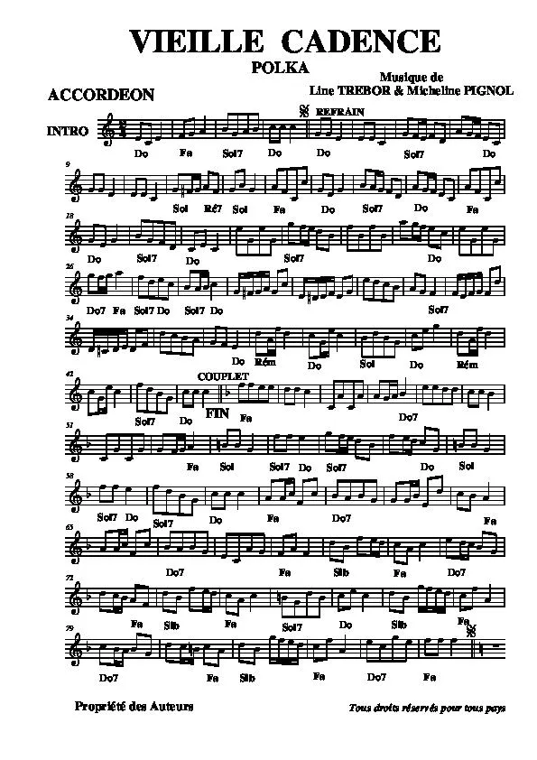 télécharger la partition d'accordéon Vieille cadence (Polka) au format PDF