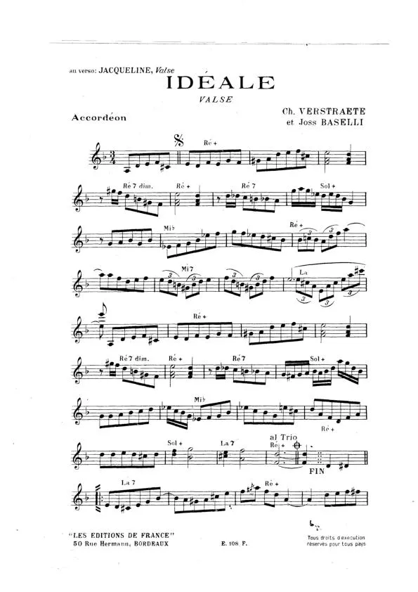 télécharger la partition d'accordéon Idéale + Jacqueline (Valse) au format PDF