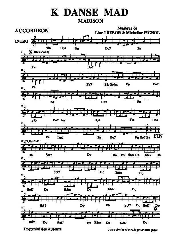 télécharger la partition d'accordéon K Danse Mad (Madison) au format PDF
