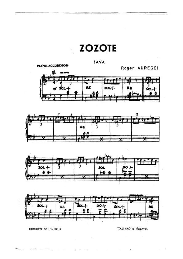 télécharger la partition d'accordéon Zozote (Java) au format PDF