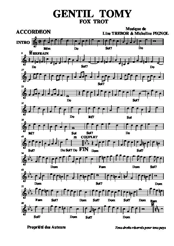 télécharger la partition d'accordéon Gentil Tomy (Fox Trot) au format PDF