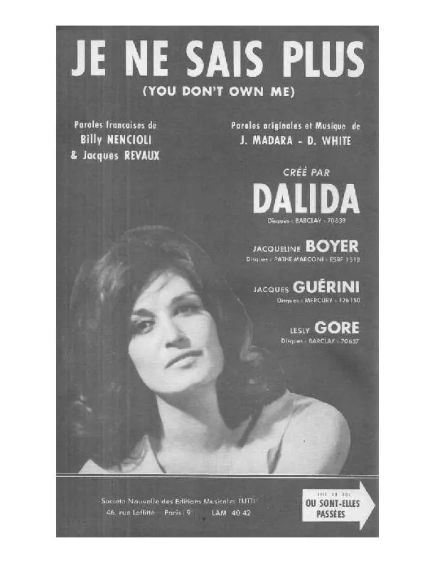 télécharger la partition d'accordéon Je ne sais plus (You don't own me) (Chant : Dalida) (Orchestration Complète) (Slow Rock) au format PDF