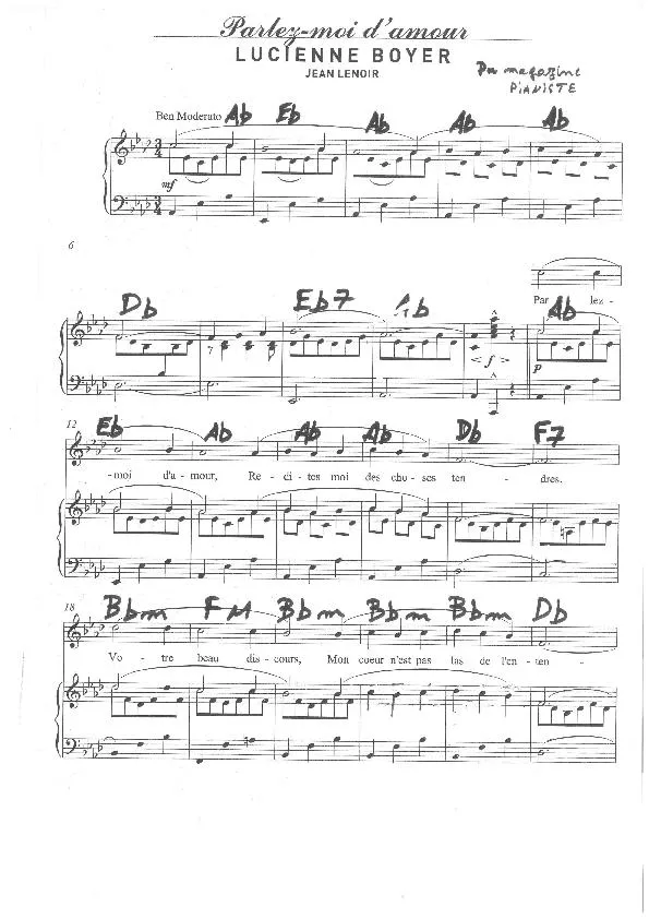 télécharger la partition d'accordéon Parlez moi d'amour (Chant : Lucienne Boyer) au format PDF