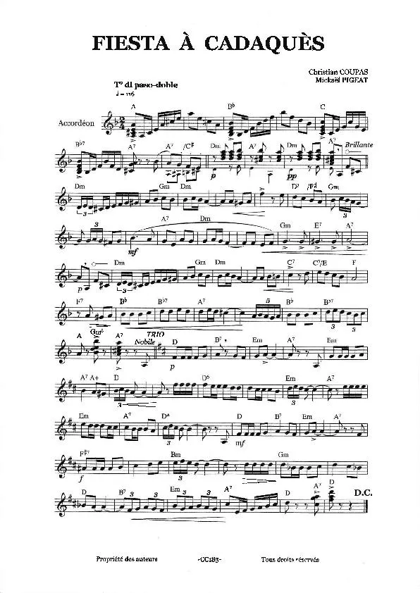 télécharger la partition d'accordéon Fiesta à Cadaquès (Paso Doble) au format PDF