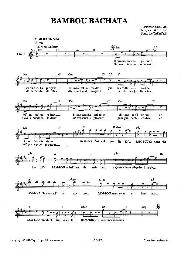 télécharger la partition d'accordéon Bambou Bachata au format PDF