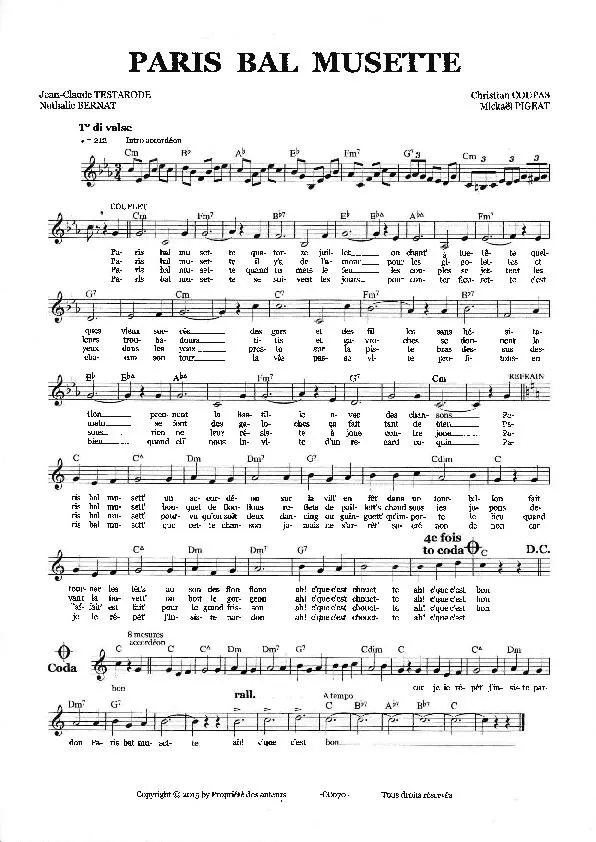 télécharger la partition d'accordéon Paris bal musette (Valse) au format PDF