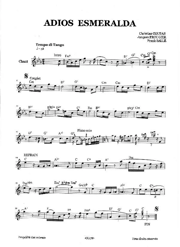 télécharger la partition d'accordéon Adios Esméralda (Tango) au format PDF