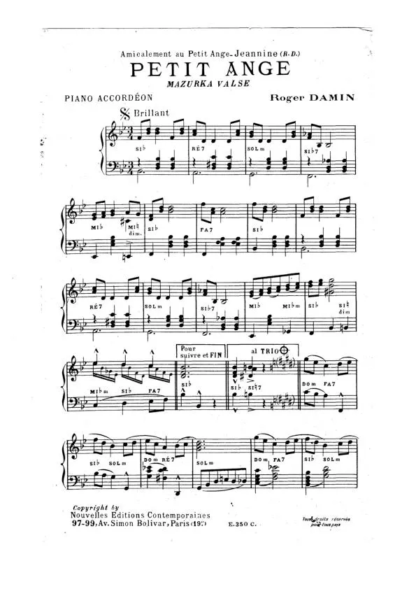 télécharger la partition d'accordéon Petit ange (Mazurka Valse) au format PDF