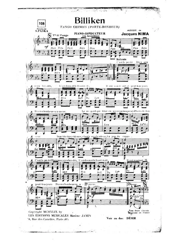 télécharger la partition d'accordéon Billiken (Porte Bonheur) (Tango Chinois)  au format PDF
