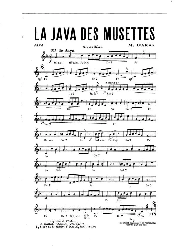 télécharger la partition d'accordéon Java des musettes + Ginette de Montparno (Orchestrations) au format PDF