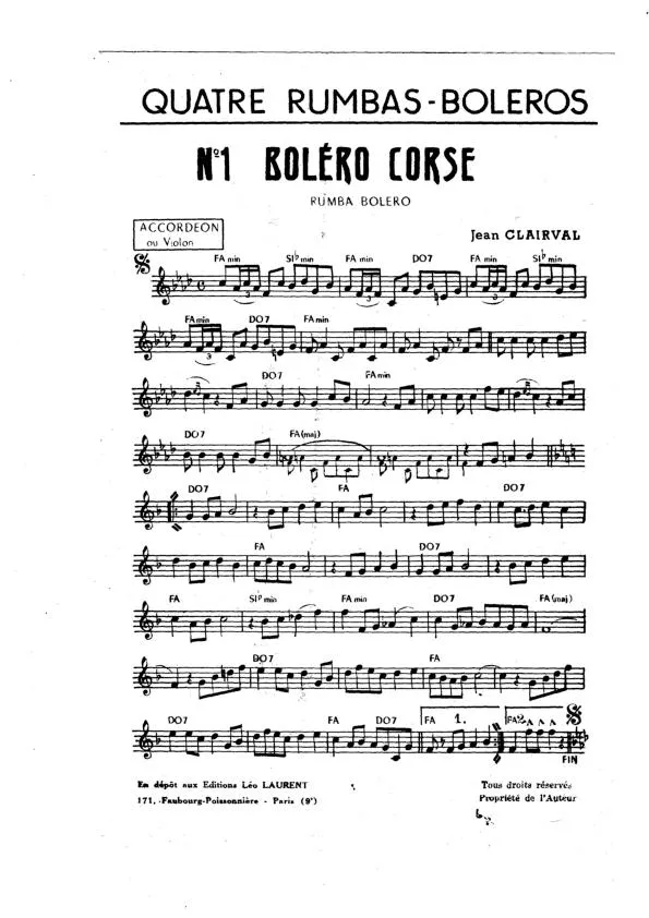 télécharger la partition d'accordéon Recueil : Quatre Rumbas Boléros (Orchestration) (Boléro Corse + Les îles charmeuses + Noche de Habana + Boléro bohême) au format PDF