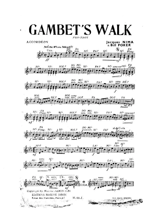 télécharger la partition d'accordéon Gambet's Walk (Orchestration) (Fox Trot) au format PDF
