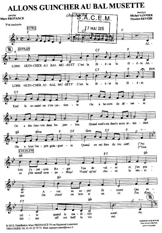 télécharger la partition d'accordéon Allons guincher au bal musette (Cha Cha Cha) au format PDF