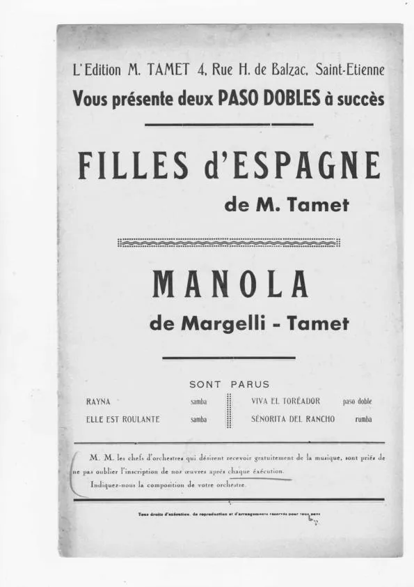 télécharger la partition d'accordéon Filles d'Espagne + Manola au format PDF