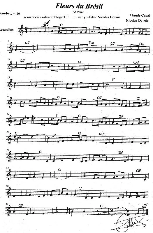 télécharger la partition d'accordéon Fleurs du Brésil (Samba) au format PDF