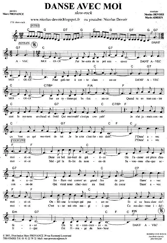 télécharger la partition d'accordéon Danse avec moi (Slow Rock) au format PDF