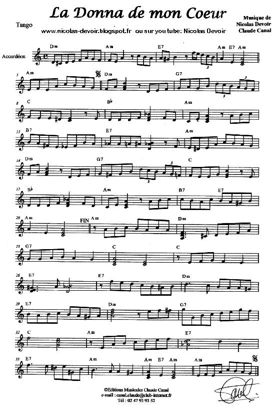 télécharger la partition d'accordéon La Donna de mon cœur (Tango) au format PDF