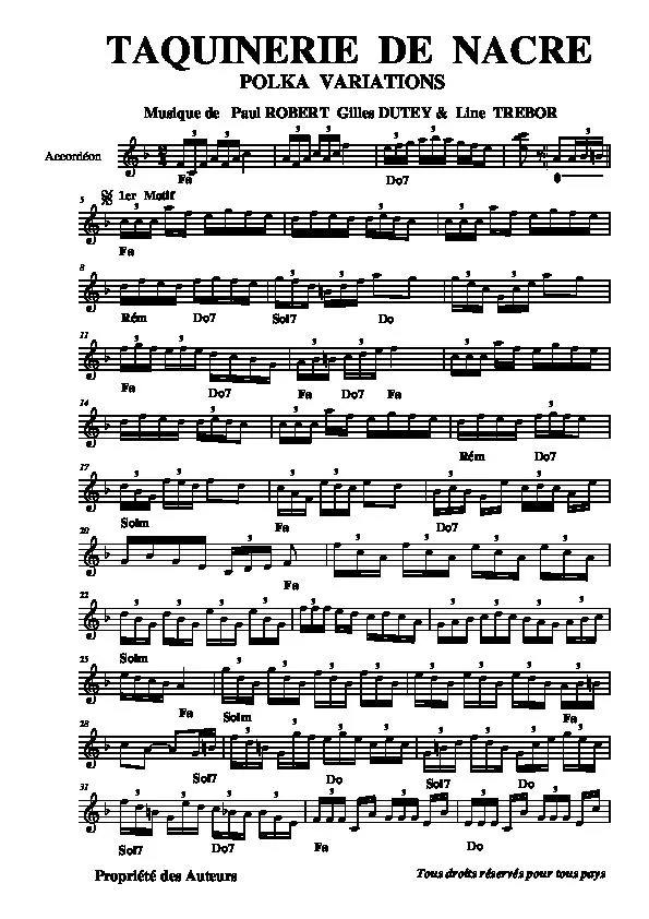 télécharger la partition d'accordéon Taquinerie de Nacre (Polka Variations) au format PDF