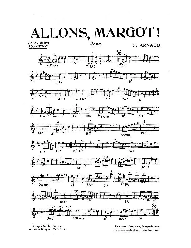 télécharger la partition d'accordéon Allons Margot (Java) au format PDF
