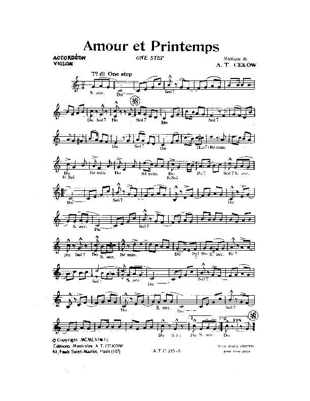 télécharger la partition d'accordéon Amour et Printemps (One Step) au format PDF