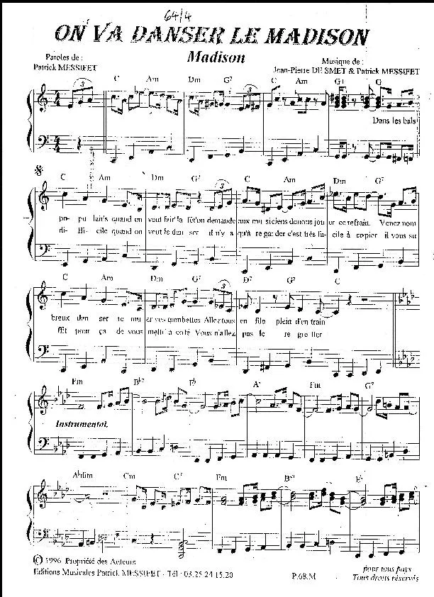 télécharger la partition d'accordéon On va danser le Madison au format PDF