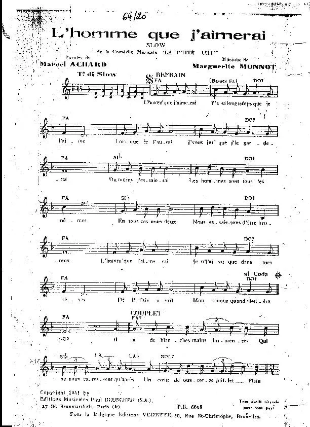 télécharger la partition d'accordéon L'homme que j'aimerai (De la comédie musicale : La p'tite Lili) (Slow) au format PDF