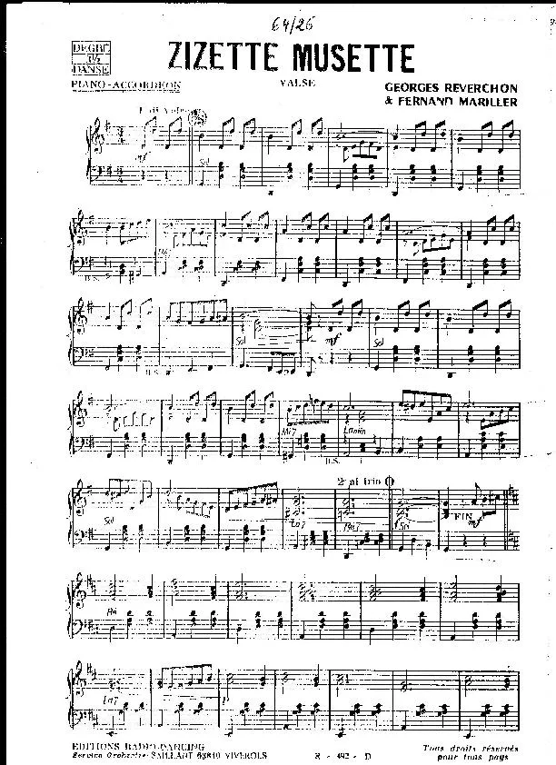 télécharger la partition d'accordéon Zizette Musette (Valse) au format PDF