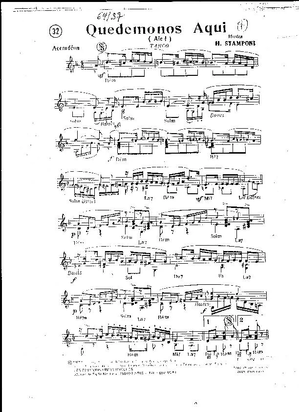 télécharger la partition d'accordéon Quedemonos Aqui (Aïe) (Tango) au format PDF
