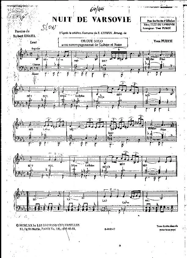 télécharger la partition d'accordéon Nuit de Varsovie (D'après la célèbre nocturne de Frédéric Chopin) au format PDF