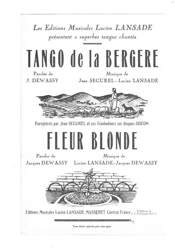 télécharger la partition d'accordéon Tango de la bergère au format PDF