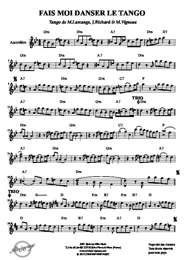 télécharger la partition d'accordéon Fais moi danser le tango au format PDF