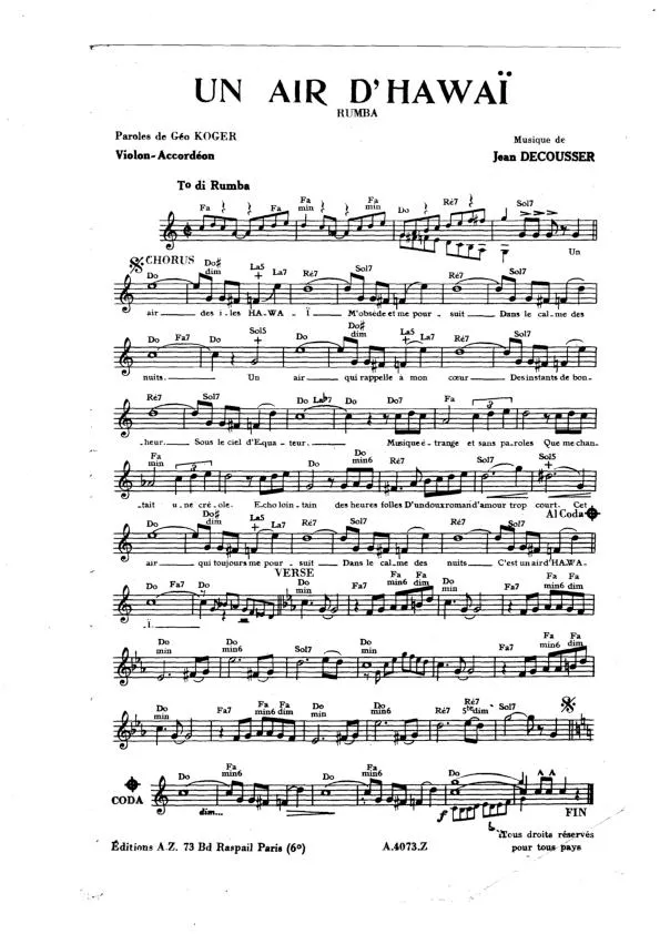 télécharger la partition d'accordéon Un air d'Hawaï (Orchestration Complète) (Rumba) au format PDF