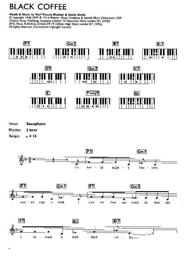 télécharger la partition d'accordéon Black Coffee (Pour Sax Mi + Si b) (Medium Slow)  au format PDF