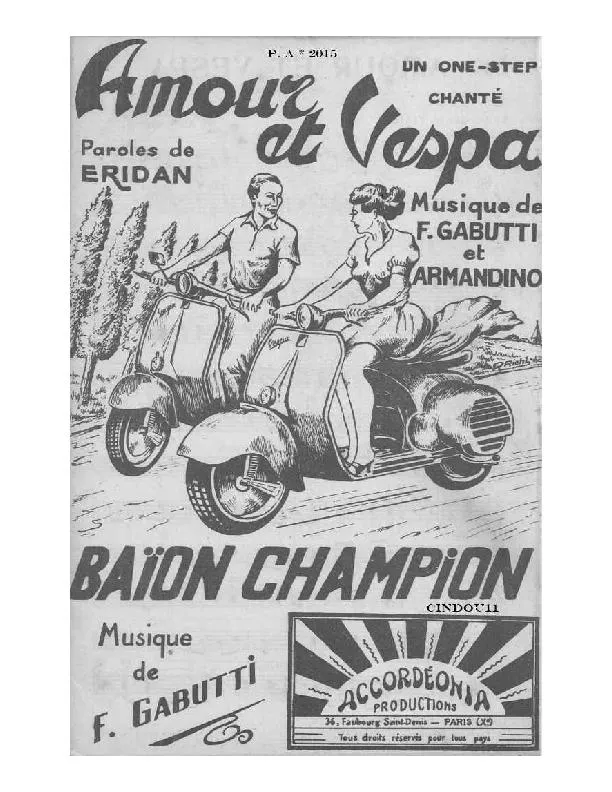 télécharger la partition d'accordéon Amour et Vespa (Orchestration Complète) (One Step) au format PDF