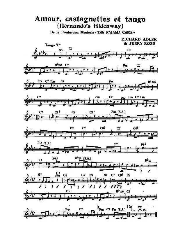 télécharger la partition d'accordéon Amour Castagnettes et Tango (Hernando's Hideaway) (De la production musicale : The Pajama Game) au format PDF