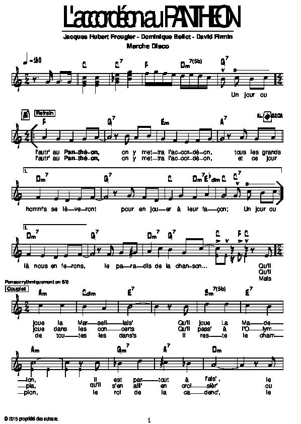 télécharger la partition d'accordéon L'accordéon au Panthéon (Marche Disco) au format PDF