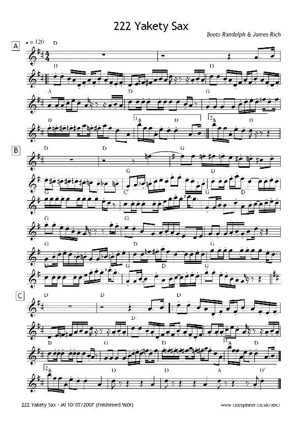 télécharger la partition d'accordéon Yakety Sax (Thème de : Benny Hill) au format PDF