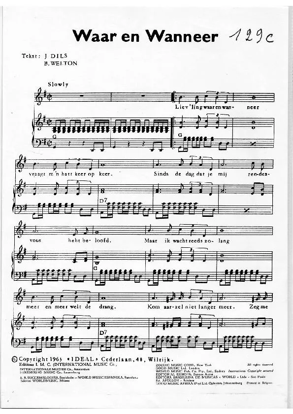 télécharger la partition d'accordéon Waar en Wanneer (Chant : Bob Benny) (Slowly) au format PDF