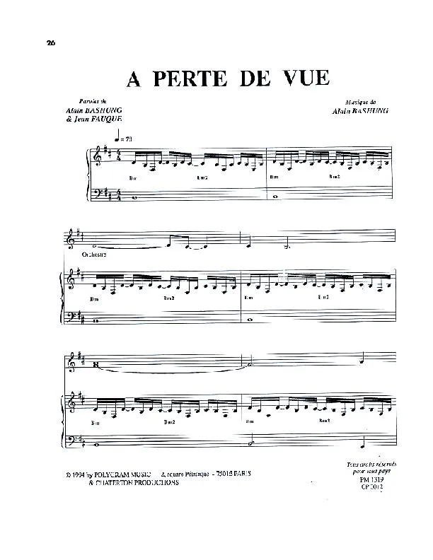 télécharger la partition d'accordéon A perte de vue (Chant : Alain Barrière) au format PDF