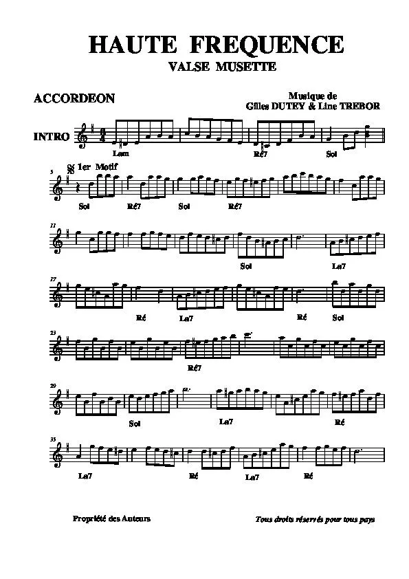 télécharger la partition d'accordéon Haute fréquence (Valse Musette) au format PDF