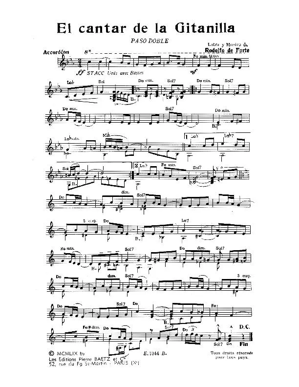 télécharger la partition d'accordéon El cantar de la Gitanilla (Paso Doble) au format PDF