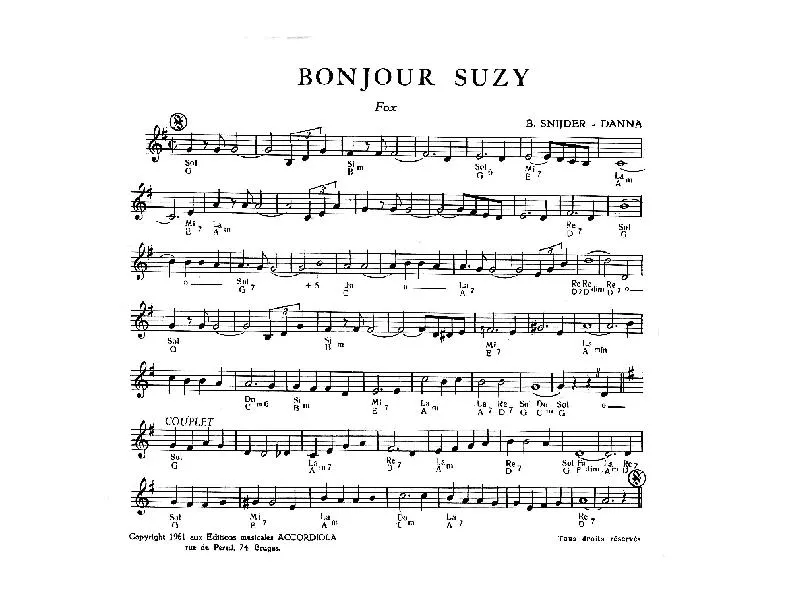 télécharger la partition d'accordéon Bonjour Suzy (Fox) au format PDF