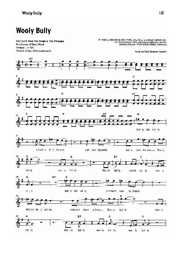 télécharger la partition d'accordéon Wooly Bully (8 Beat Rock) (Chant : Sam the Sham & The Pharaos) au format PDF