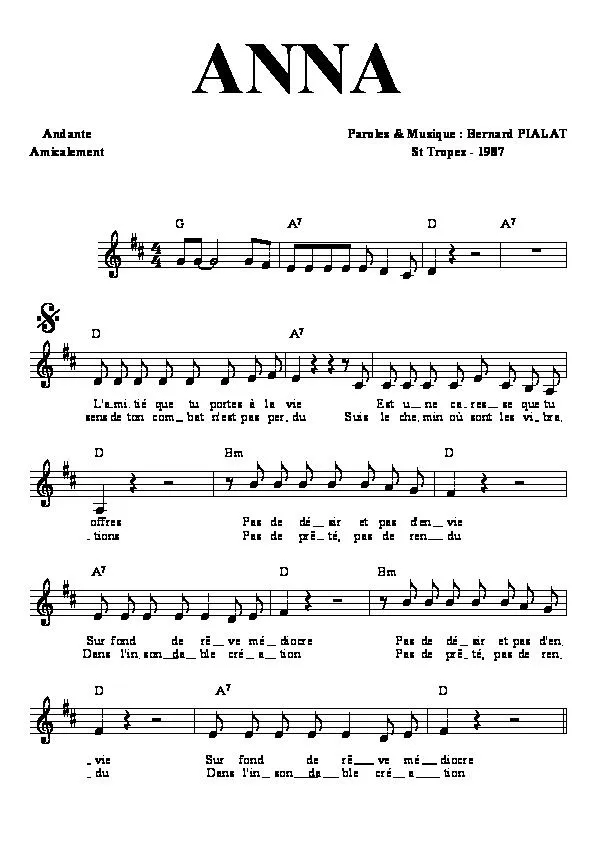 télécharger la partition d'accordéon Anna (St Tropez 1987) au format PDF