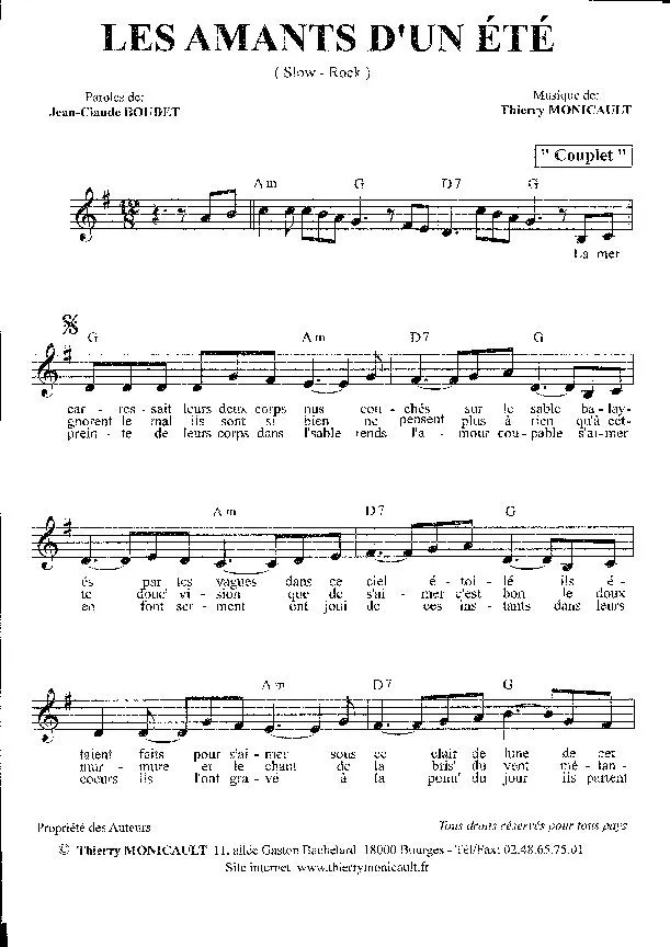 télécharger la partition d'accordéon Les amants d'un été (Slow Rock) au format PDF