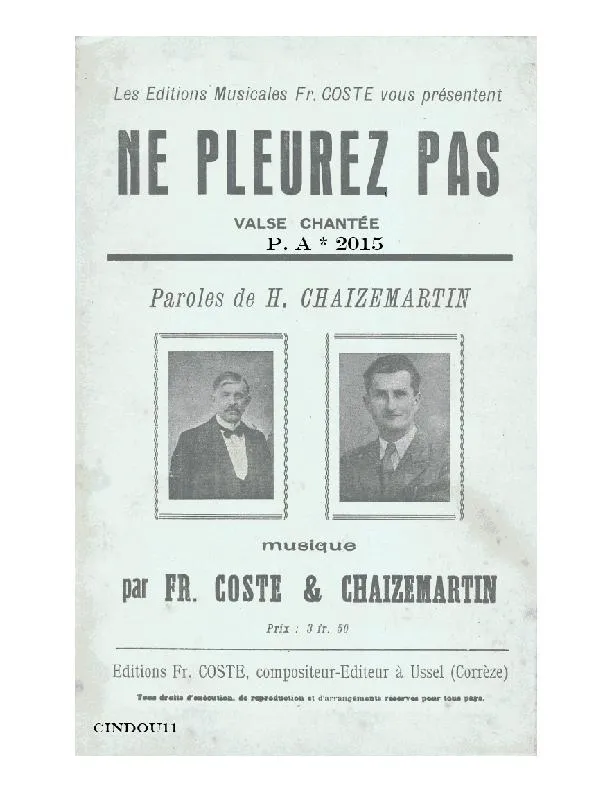 télécharger la partition d'accordéon Ne pleurez pas (Valse Chantée) au format PDF
