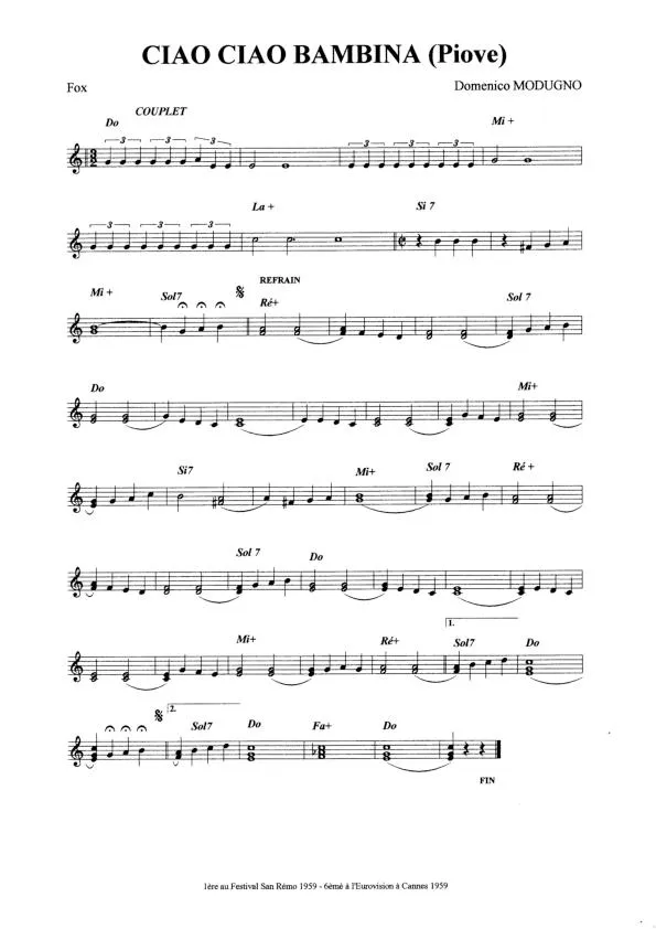 télécharger la partition d'accordéon Ciao Ciao Bambina (Piove) (Relevé) au format PDF