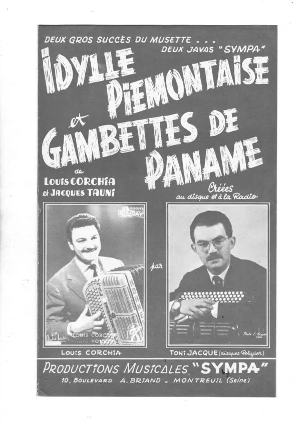 télécharger la partition d'accordéon Idylle Piémontaise + Gambettes de Paname (Java) au format PDF
