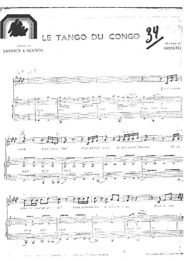 télécharger la partition d'accordéon Le tango du Congo (Chant : Le Grand Jojo) au format PDF